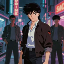 full - color cinematic movie still from the 1 9 8 2 anime - adaptation by mamoru oshii of blade runner. science - fiction ; action ; neon ; gritty ; dystopian ; detective mystery.