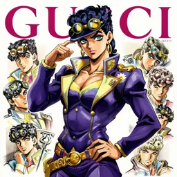 Magazine Cover Anime key visual of a Gucci girl; official media; typography; drawn by Hirohiko Araki; Jojo's Bizarre Adventure; Jojolion, portrait, made by Stanley Artgerm Lau, WLOP, Rossdraws, James Jean, Andrei Riabovitchev, Marc Simonetti, Yoshitaka Amano, ArtStation