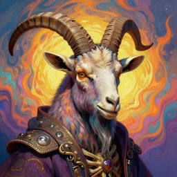 a psychedelic portrait of omin dran skeletal mind flayer goat, vibrant color scheme, highly detailed, in the style of romanticism, cinematic, artstation, moebius, buvs, greg rutkowski