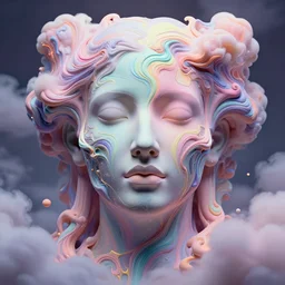 epic beautiful intricate and detailed concept art. abstract face pastel neon melt liquid fluid god. sculpture. noveau clouds