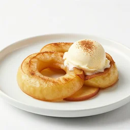 baked apple rings with cinnamon and ice-cream, Michelin star, award winning