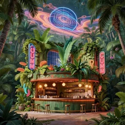 building by claude lorrain, neon signs junglepunk scumm bar solar wind, archdaily, wallpaper, highly detailed, trending on artstation.