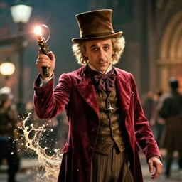 ( ( albert einstein as willy wonka ) ) in gears of war, splash art, movie still, cinematic lighting, dramatic, octane render, long lens, shallow depth of field, bokeh, anamorphic lens flare, 8 k, hyper detailed, 3 5 mm film grain
