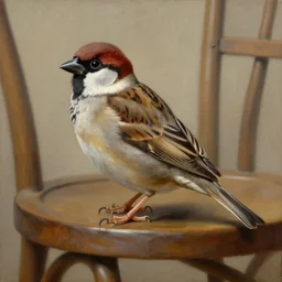by diego velazquez, artstation, an oil painting of a sparrow perched on a chair, highly detailed, sharp focus, oleo