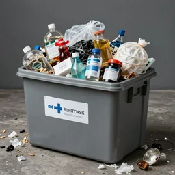 bin of medical waste, award winning 4K photo by edward burtynsky