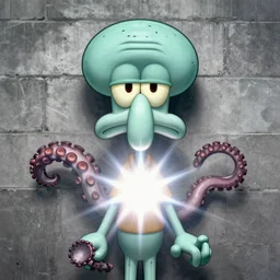 prison mugshot of squidward tentacles, bright flash, vibrant colors, pale teal skin with squid suckers, cement brick wall background, inspired by 8 k octane render, soft vignette, grim expression, realistic, low saturation, nypd, inspired by the cartoon spongebob squarepants ( 1 9 9 9 )
