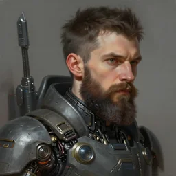 a bearded man, sci - fi mechanical parts digital painting by ilya kuvshinov greg rutkowski wlop james j