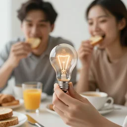 light breakfast enjoyers eating a lightbulb detailed HD 8k High Resolution