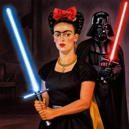 morbius holding a light saber, darth vader holding a lightsaber, star wars, by frida khalo