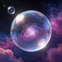 glass bubble in a cosmos space full of stars and vibrant clouds, volumetric light, octane render, glass shader