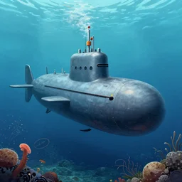 a scientific illustration of a submarine in the cambrian period ocean, 6 0 0 million years bce