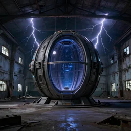 a stargate from the movie stargate in an abandoned warehouse, dramatic lightning, 4 k - n 4