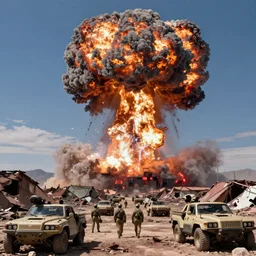 troops in las vegas ruins looking at nuclear explosion in the distance, nuclear cloud, hyperdetailed, artstation, cgsociety, 8 k