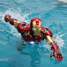 iron man is swimmimg