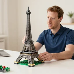 mark zuckerberg at the table collects the eiffel tower from lego cubes, soft light, realism, maximum detail, high quality, good style study, depth of field, focus,
