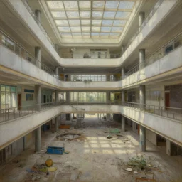 Interior of an abandoned mall, highly detailed, oil on canvas, by Ivan Shishkin and Aivazovsky