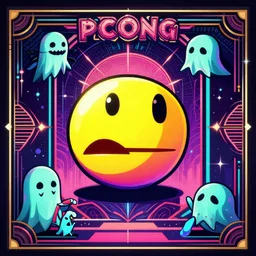 pac - man and the ghost monsters, art deco and synthwave style poster