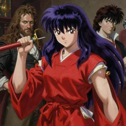 mystic violet and red secret layer adventure weapon wielder character monumental illustration with soft light painted by james jean and gerrit van honthorst and katsuhiro otomo, inspired by akira anime, smooth face feature, intricate oil painting, high detail illustration, sharp high detail, manga and anime 1 9 9 9