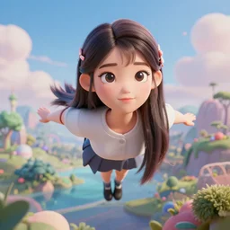 Protrait of a Beautiful IU from Hotel del Luna, 3d blender, rule of thirds, flying over multiversal landscape, by James Jean