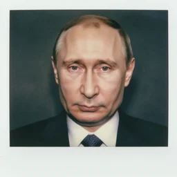 centered!!! macro head shot. vladimir putin, flat overcast soft light, no shadows, dark photograph, polaroid vintage