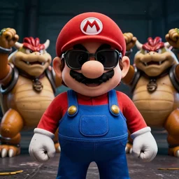 serious rap album cover of gritty dark rap super mario wearing sunglasses. realistic koopa troopas hyping him up in the background. hyper detailed, 4 k, high quality, smooth, sharp focus