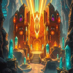 futuristic indian solarpunk metropolis, highly detailed crystal and gemstone relics, gold relics, neon lasers, digital painting, solid cube of light, hard edges, artstation, sharp focus, illustration, 8 k highly detailed