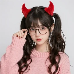 cute devil girl in glasses in a sweater, trending on artstation, by jeffrey chan