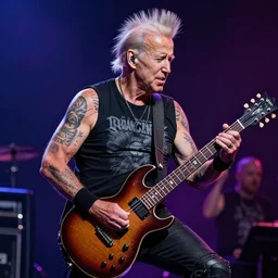 digital art of joe biden with a mohawk hairstyle and lots of tattoos performing in a metal band