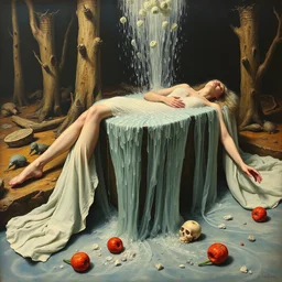 bride falls over, oil painting by max ernst