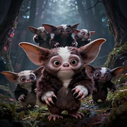 Gremlins movie, the gremlins are too damn high on ecstasy, trending on Artstation, 8K, ultra wide angle, pincushion lens effect