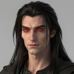 dracula, long dark hair, bright red eyes, character concept art, sharp focus, octane render, unreal engine 5, highly rendered, trending on artstation, detailed linework, illustration by artgerm, wlop, and chie yoshii