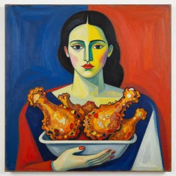 The painting combines elements of both abstraction and figuration, creating a unique and powerful image. The bright colors and bold lines are eye-catching, and the subject matter is both mysterious and intriguing. The painting is both beautiful and thought-provoking. Kentucky Fried Chicken by Josef Albers Trending on artstation, AWESOME
