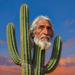 spirit of the san pedro cactus with the face of an old indigenous man in the sky, beautiful colors, matte painting, by christophe vacher