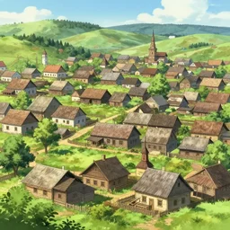 an old ukrainian town in an anime style