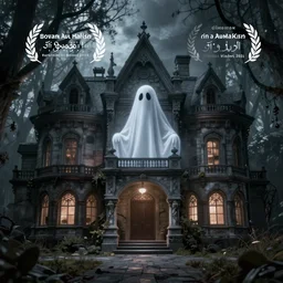 ghost in a haunted mansion, creepy