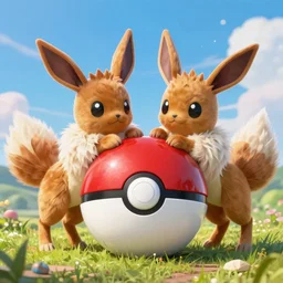 fan artist demake pokeball eevee sisters pokeball high resolution rendering pokeball arvalis ultra high resolution 8K