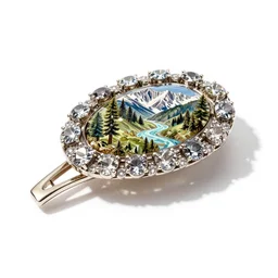 enamel hair pin with gems, commercial catalog photo, isolated on a pure white background, centered, entire object in frame, sharp focus, soft studio lighting