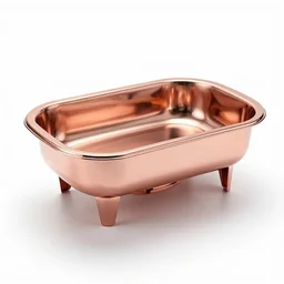 rose gold chafing dish, professional product shot, isolated on a pure white background, centered, entire object in frame, sharp focus, soft studio lighting