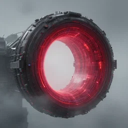 a wormhole generator, intricate 3 d illustration, dof, colors of tron legacy, desaturated, misty, ethereal, technopunk, darksynth, illuminated lines, blueprint, blood red, 8 k, unreal engine 5, by tsutomu nihei
