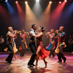 latin dance band in the style of degas. lively. colorful. hd.