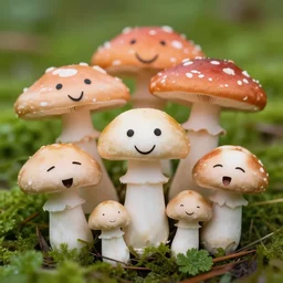 mushrooms with happy faces on them