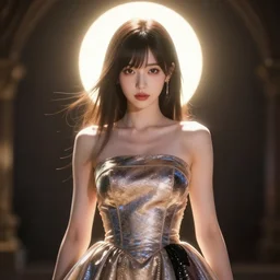 beautiful fashion girl in japanese animation, strapless dress, character portrait in the style of thomas river and artgerm, wlop, cinematic lighting, hyperdetailed, 8 k realistic, symmetrical, global illumination, radiant light, halo, love and mercy, frostbite 3 engine, cryengine, dof, trending on artstation, digital art, chanel