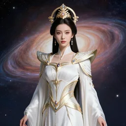 portrait of the powerful empress of the solar system in the style of atey ghailan. glowing, ornate and intricate linework, stunning, dynamic lighting, ultrafine and hyperdetailed.