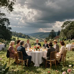 An outdoor party, in the style of David Lynch, by Wes Anderson, concept art, arstation
