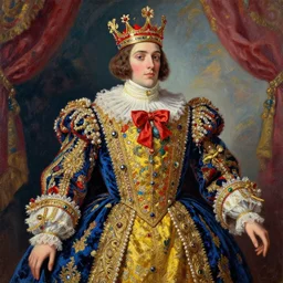 the royal king's bird by greg hildebrant lisa frank vaporwave fancy rococo baroque regal oil painting high quality award winning clothed in fancy garb
