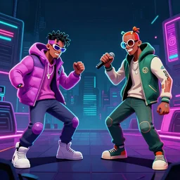 rap battle, digital art, vapor wave, hip hop, tron, trending on Artstation, professional artist, detailed, 4k