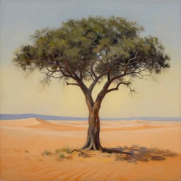 a painting of a tree in the desert, an airbrush painting by breyten breytenbach, cgsociety, neo - primitivism, airbrush art, dystopian art, apocalypse landscape