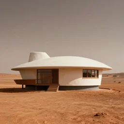 a house on the surface of mars. it is in the style of fallingwater by frank lloyd wright. 4K photo