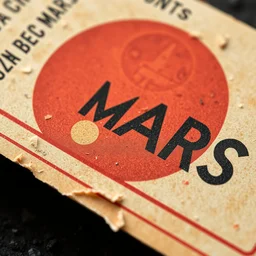a printed ticket for mars, slightly ruined, macro photo