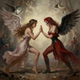 a battle of love and hate, concept art, surreal, beautiful